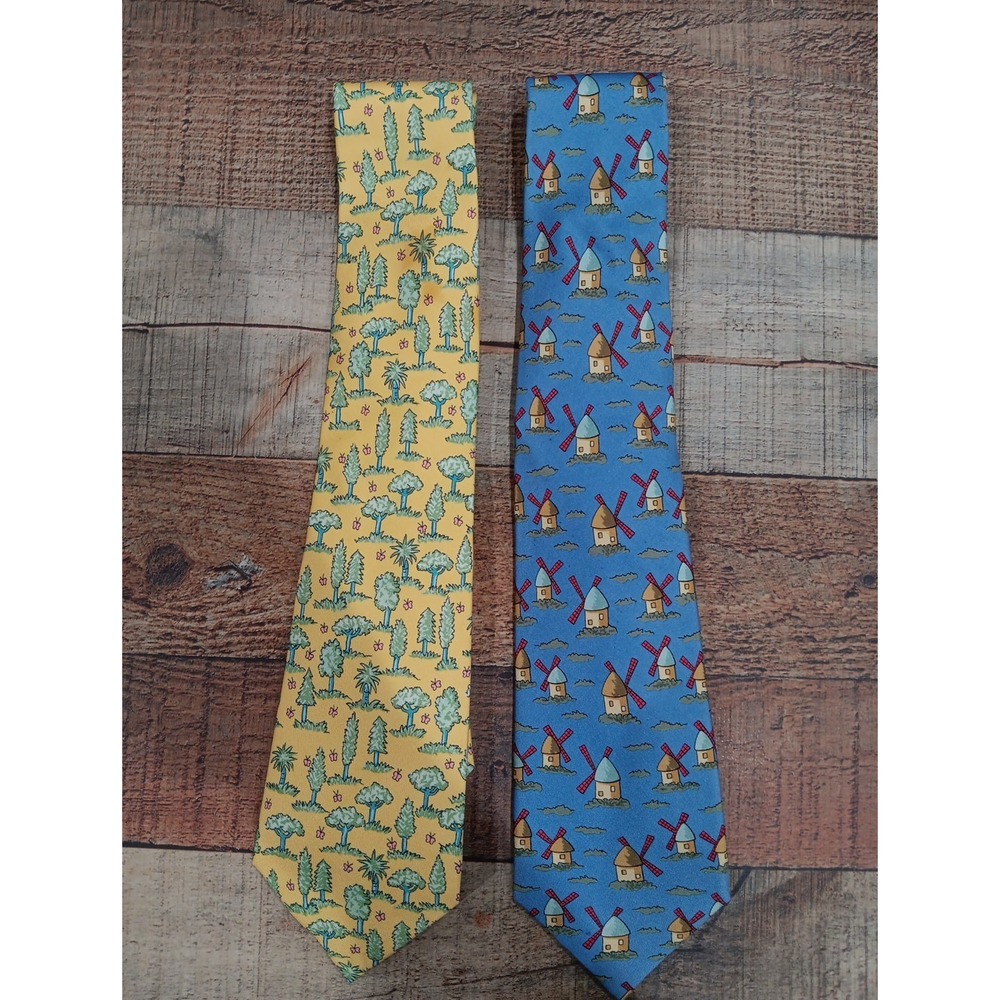 Hermès 100% Silk Ties  Multicolor Made in France Lot Of 2